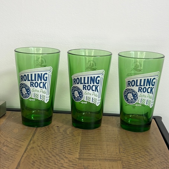 Vintage Rolling Rock Pale Premium Beer Glasses - Set of 3 - Picture 2 of 4